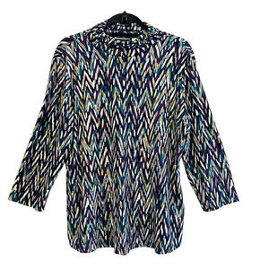 Susan Graver Top Large Turtleneck Multicolor 3/4 Sleeve Liquid Knit Stretch